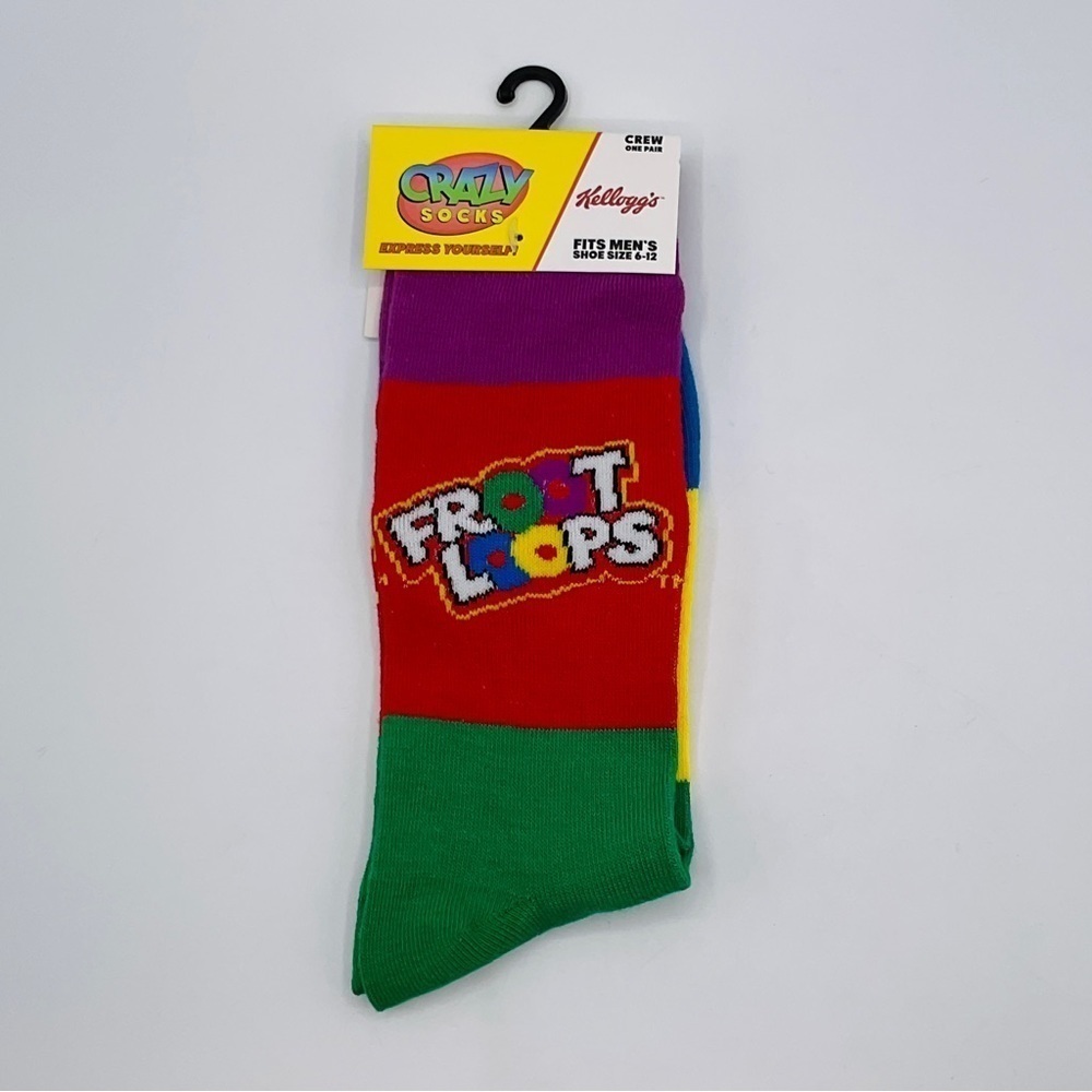 CRAZY Socks Froot Loop Cereal Crew Socks Men’s Size 6-12 Unisex Gift Retro 80’s
